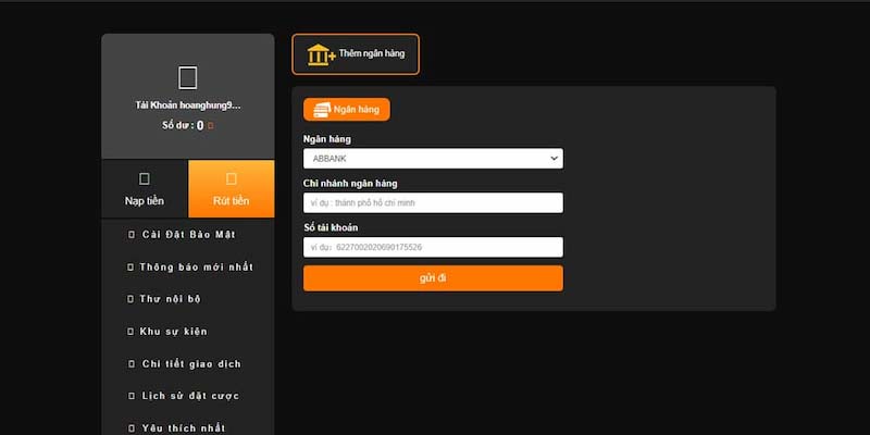 Khi rút tiền người chơi cần cung cấp đầy đủ các thông tin theo yêu cầu